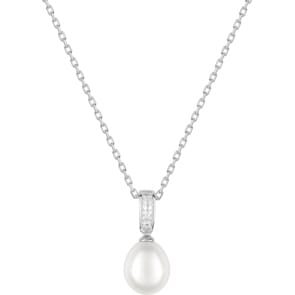 Collier mit Anhänger 925 Silber rhodiniert mit Kunstperle & Zirkonia