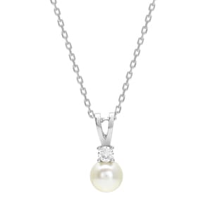 Collier mit Anhänger 925 Silber rhodiniert mit Süsswasserzuchtperle und Zirkonia