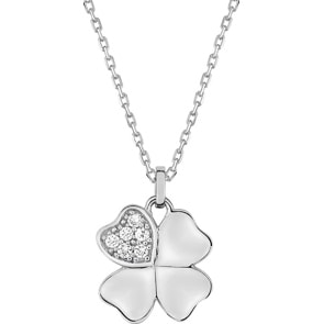 Collier mit Anhänger 925 Silber rhodiniert mit Zirkonia 43cm, Kleeblatt