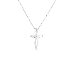 Collier mit Anhänger 925 Silber rhodiniert mit Zirkonia 43cm, Kreuz