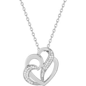 Collier mit Anhänger 925 Silber rhodiniert mit Zirkonia pavé 43cm, Herz