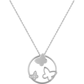 Collier mit Anhänger 925 Silber rhodiniert mit Zirkonia pavé 45cm, Schmetterlinge