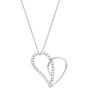 Collier mit Anhänger 925 Silber rhodiniert mit Zirkonia rund 43cm, Herz