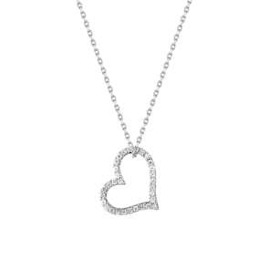 Collier mit Anhänger 925 Silber rhodiniert mit Zirkonia rund 43cm, Herz