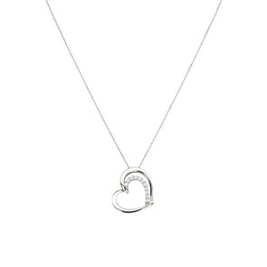 Necklace with Pendant 925 Silver rhodium-plated with round Cubic Zirconia 43cm, Heart