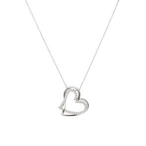 Collier mit Anhänger 925 Silber rhodiniert mit Zirkonia rund 43cm, Herz