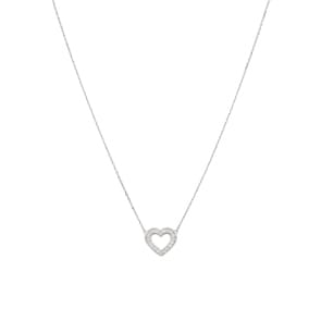 Collier mit Anhänger 925 Silber rhodiniert mit Zirkonia rund 43cm, Herz