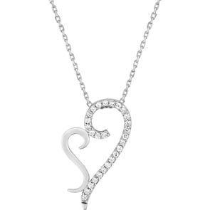 Collier mit Anhänger 925 Silber rhodiniert mit Zirkonia rund 43cm, Herz