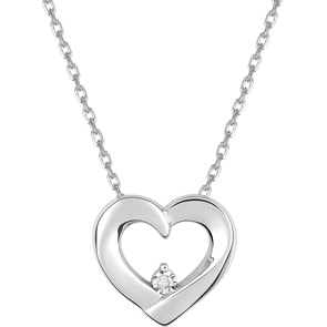 Collier mit Anhänger 925 Silber rhodiniert mit Zirkonia rund 43cm, Herz