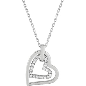 Collier mit Anhänger 925 Silber rhodiniert mit Zirkonia rund 43cm, Herzen