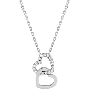 Necklace with Pendant 925 Silver rhodium-plated with round Cubic Zirconia 43cm, Hearts