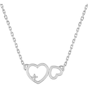 Collier mit Anhänger 925 Silber rhodiniert mit Zirkonia rund 43cm, Herzen