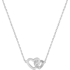 Necklace with Pendant 925 Silver rhodium-plated with round Cubic Zirconia 43cm, Hearts