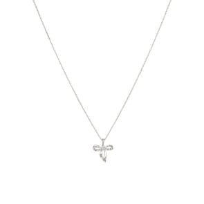 Collier mit Anhänger 925 Silber rhodiniert mit Zirkonia rund 43cm, Schleife