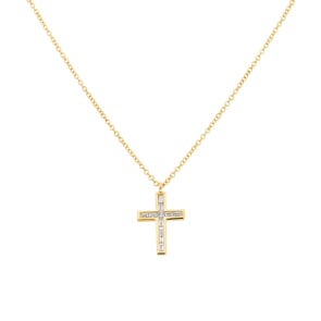 Collier mit Kreuzanhänger 750/18 K Gelbgold mit Diamanten 0.14 ct H/si