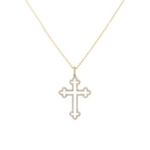 Collier avec pendentif croix or jaune 750/18 ct avec diamants 0.31 ct H/si