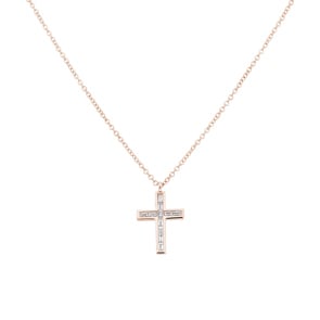 Collier mit Kreuzanhänger 750/18 K Roségold mit Diamanten 0.14 ct H/si