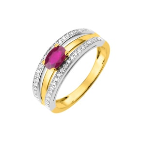 Damenring 750/18 K Bicolor mit Rubin oval und Diamanten 0.21 ct.