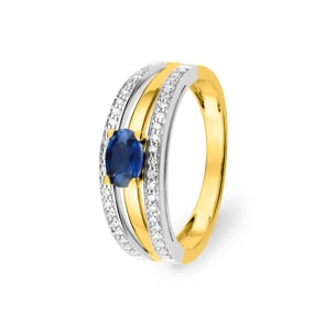 Damenring 750/18 K Bicolor mit Safir oval und Diamanten 0.21 ct.