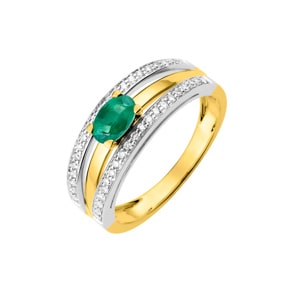 Damenring 750/18 K Bicolor mit Smaragd oval und Diamanten 0.21 ct.