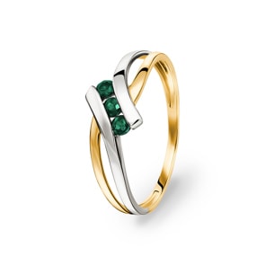 Bague or bicolore 750/18 ct avec 3 émeraudes