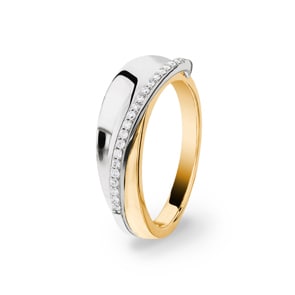 Bague or bicolore 750/18 ct avec diamants 0.12 ct H/si Ø 54