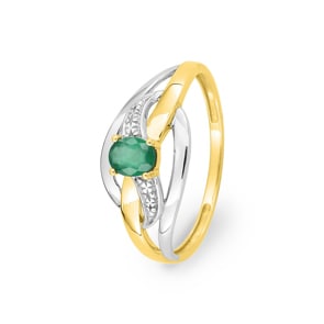 Damenring 750/18 K Gelb-/Weissgold mit Smaragd