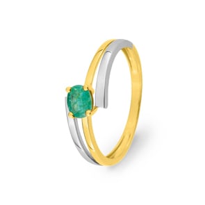 Bague or bicolore 750/18 ct avec émeraude
