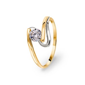 Damenring 750/18 K Gelb-/ Weissgold mit Zirkonia Ø 52
