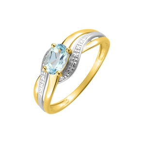 Bague or jaune 750/18 ct bicolor avec topaze bleue ovale