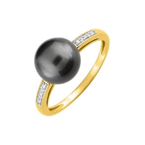 Damenring 750/18 K Gelbgold bicolor mit Tahiti-Kulturperle Ø 9mm