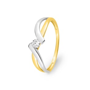 Bague or jaune 750/18 ct bicolore avec zircone