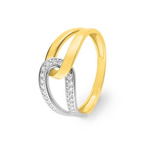 Bague or jaune 750/18 ct bicolore avec zircones, Fantaisie