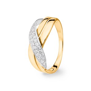 Bague or jaune 750/18 ct bicolore avec zircones, Fantaisie