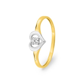 Damenring 750/18 K Gelbgold bicolor mit Zirkonia, Herz
