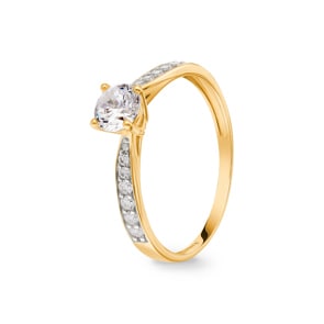 Bague or jaune 750/18 ct bicolore avec zircones solitaires fantaisie