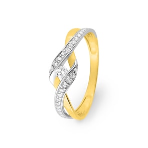 Bague or jaune 750/18 ct bicolore avec zircones solitaires fantaisie