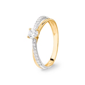 Damenring 750/18 K Gelbgold bicolor mit Zirkonia Solitär Fantasie
