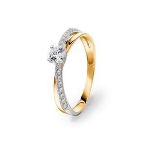 Damenring 750/18 K Gelbgold bicolor mit Zirkonia Solitär Fantasie
