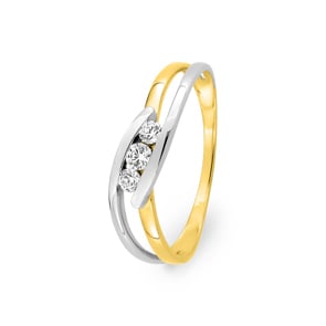 Damenring 750/18 K Gelbgold bicolor mit Zirkonia Trilogie