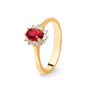 Bague or jaune 750/18 ct avec diamants 0.17 ct H/si et rubis 0.78 ct