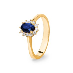 Damenring 750/18 K Gelbgold, Diamanten 0.17 ct H/si & Saphir 0.52 ct