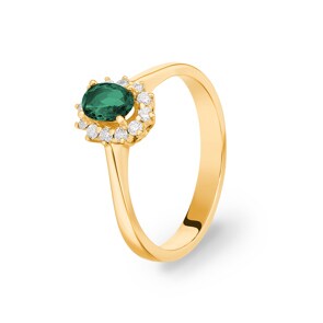 Bague or jaune 750/18 ct avec diamants 0.17 ct H/si et émeraude 0.38 ct