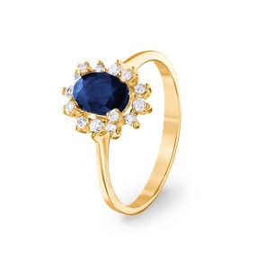 Bague or jaune 750/18 ct avec diamants 0.22 ct H/si et saphir 1.00 ct