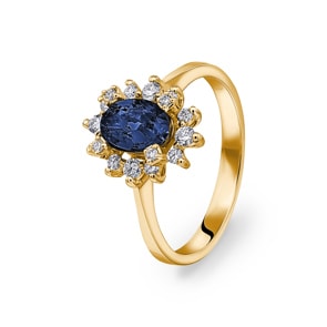 Damenring 750/18 K Gelbgold, Diamanten 0.22 ct H/si & Saphir 1.00 ct