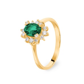 Bague or jaune 750/18 ct avec diamants 0.22 ct H/si et émeraude 0.62 ct
