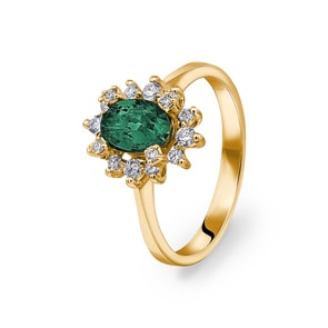 Damenring 750/18 K Gelbgold, Diamanten 0.22 ct H/si & Smaragd 0.62 ct