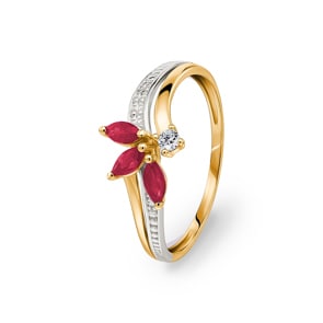 Damenring 750/18 K Gelbgold mit 3 Rubinen und Zirkonia