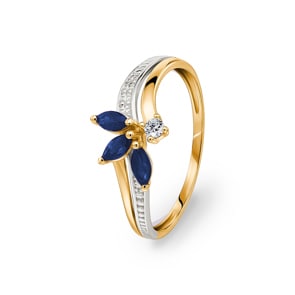 Damenring 750/18 K Gelbgold mit 3 Saphiren und Zirkonia