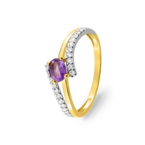 Damenring 750/18 K Gelbgold mit Amethyst oval und Zirkonia